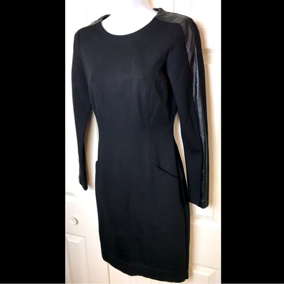 LAUREN Ralph Lauren Ponte Knit Dress Genuine Lamb Leather Trim Career Workwear - Picture 2 of 8